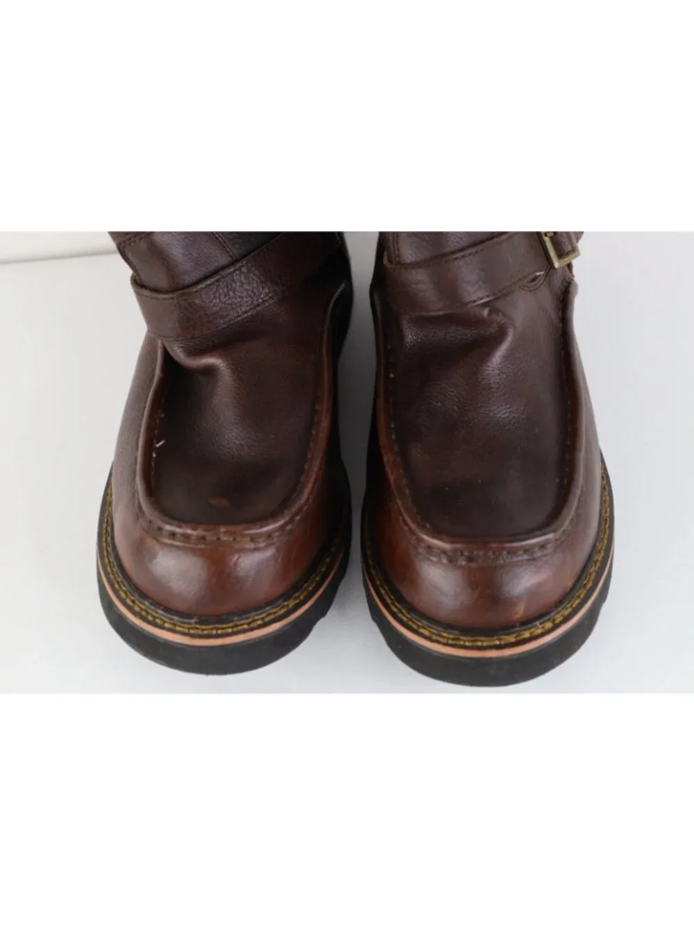 Vintage Streetwear Mens 11 M Waterproof Leather Buckle Engineer Boots Brown